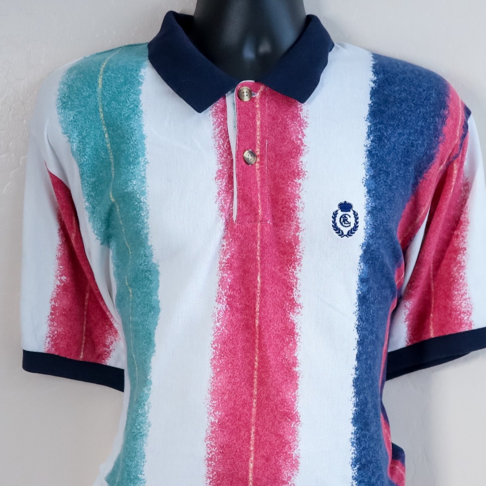 Vintage Chaps Ralph Lauren Polo Shirt XL Paintbrush‎ Stripe Crest Logo 90s - Picture 2 of 15